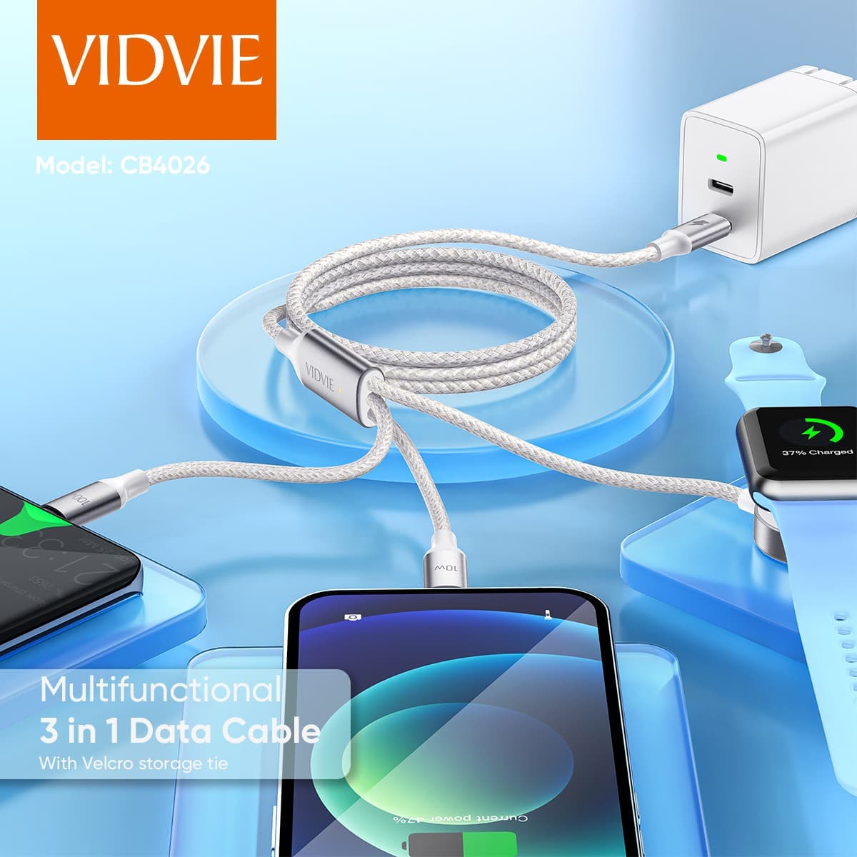 Vidvie CB4026 Multifunctional 3 In 1 Data Cable view 2