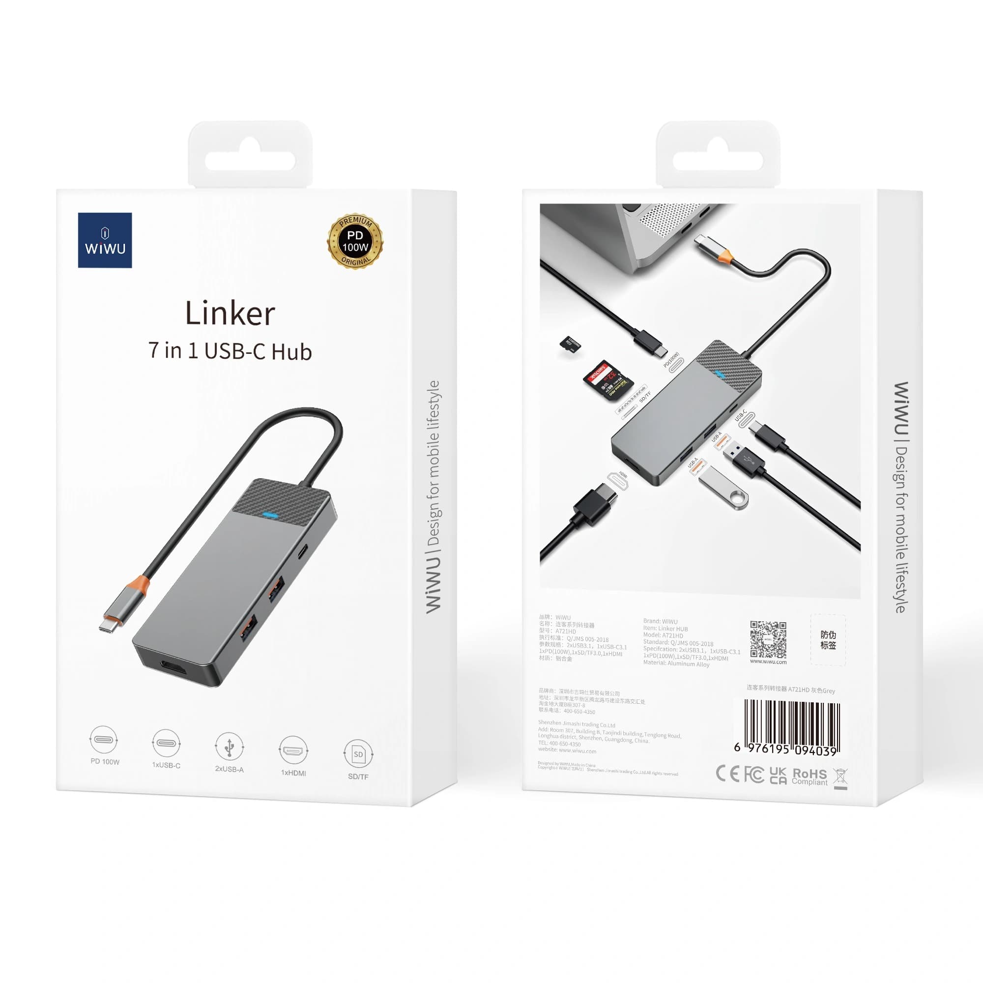 WiWU Linker 721 7 In 1 USB-C Hub Adapter Aluminum Alloy 100W PD + 4K HDMI view 4