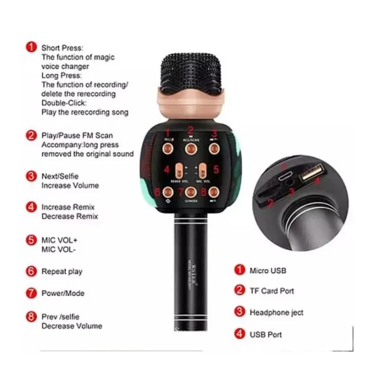 WSTER WS 2911 Bluetooth Speaker Wireless Karaoke Microphone Support USB TF Card FM Radio view 3
