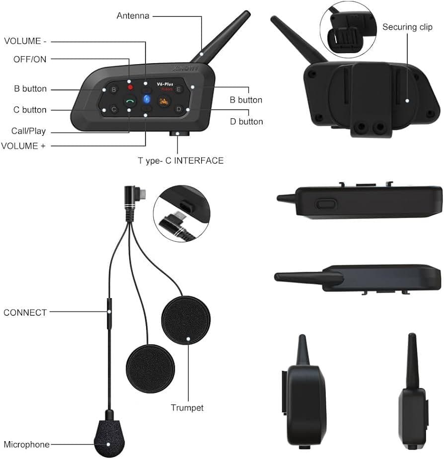 Xinowy V6 Plus Motorbike Bluetooth Intercom 1200m Range 6-Rider System Waterproof GPS DSP Noise Reduction view 5