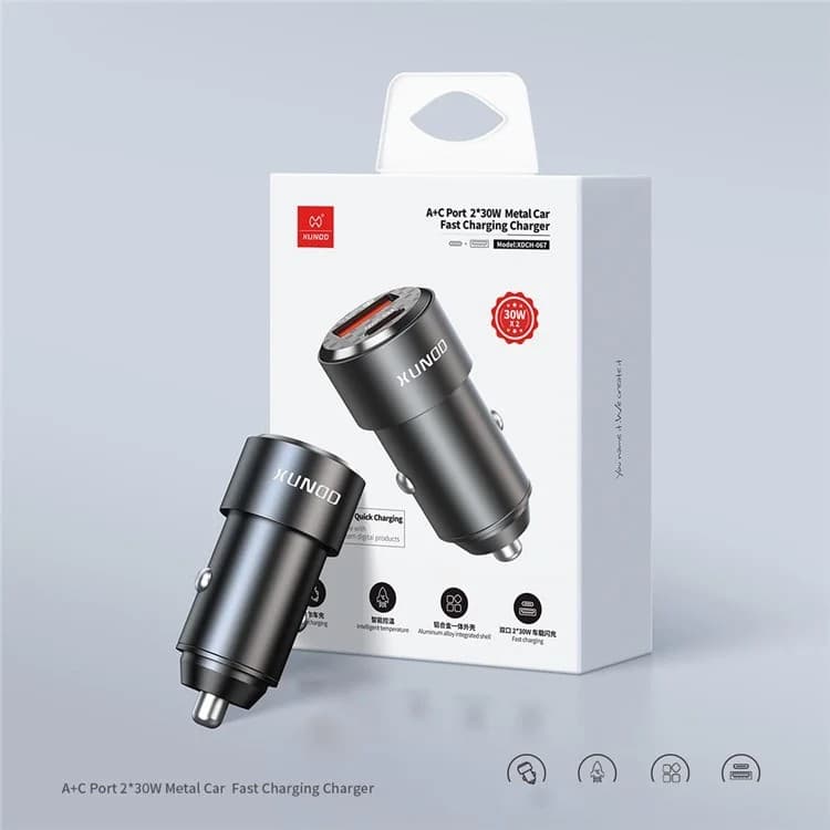 XUNDD XDCH 067 Type-C + USB Phone Fast Charging Adapter Aluminum Alloy Car Charger view 3