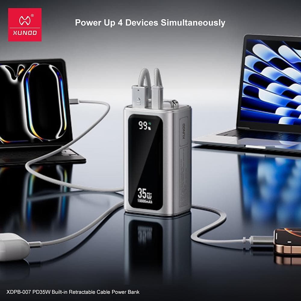 Xundd XDPB-007 10,000mAh PD 35W Compact Power Bank With Retractable Cable view 5