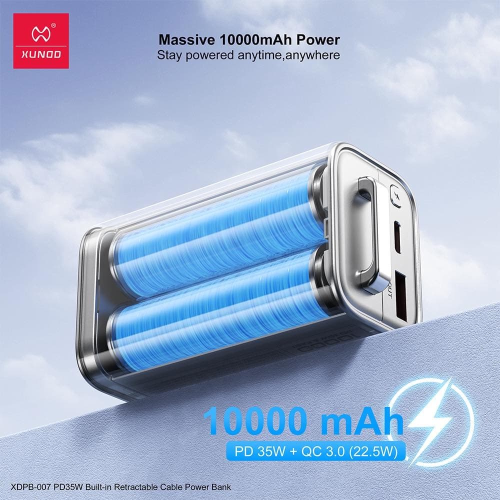 Xundd XDPB-007 10,000mAh PD 35W Compact Power Bank With Retractable Cable view 4
