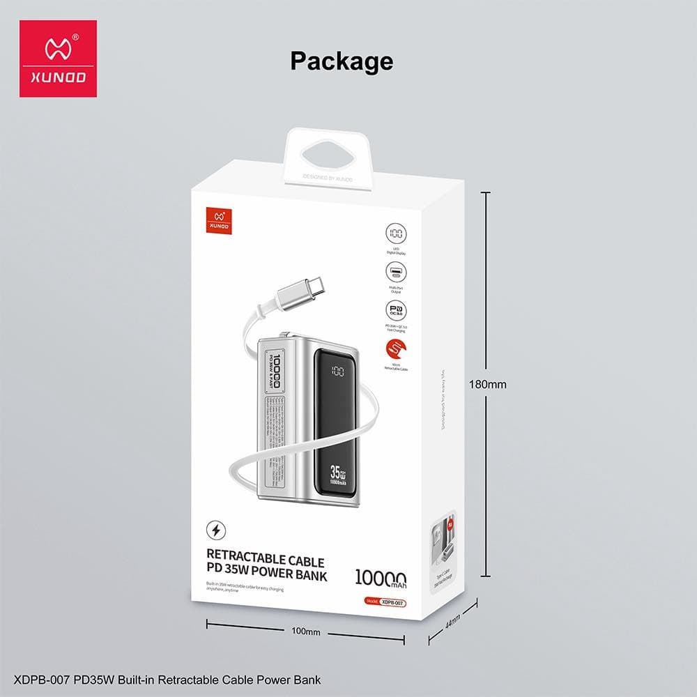 Xundd XDPB-007 10,000mAh PD 35W Compact Power Bank With Retractable Cable view 6