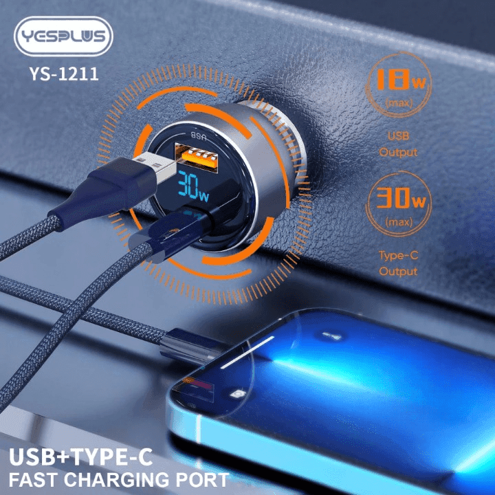 Yesplus YS 1211 PD30W+QC3.0 USB And TYPE-C Transparent LED Display Car Charger view 3