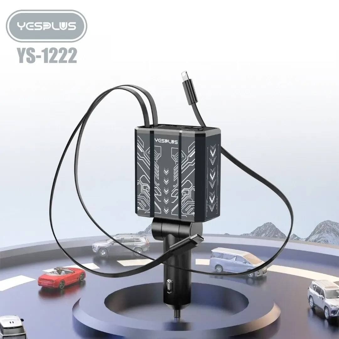 Yesplus YS-1222 105W 4-in-1 Super Fast Car Charger with Retractable Cables view 1