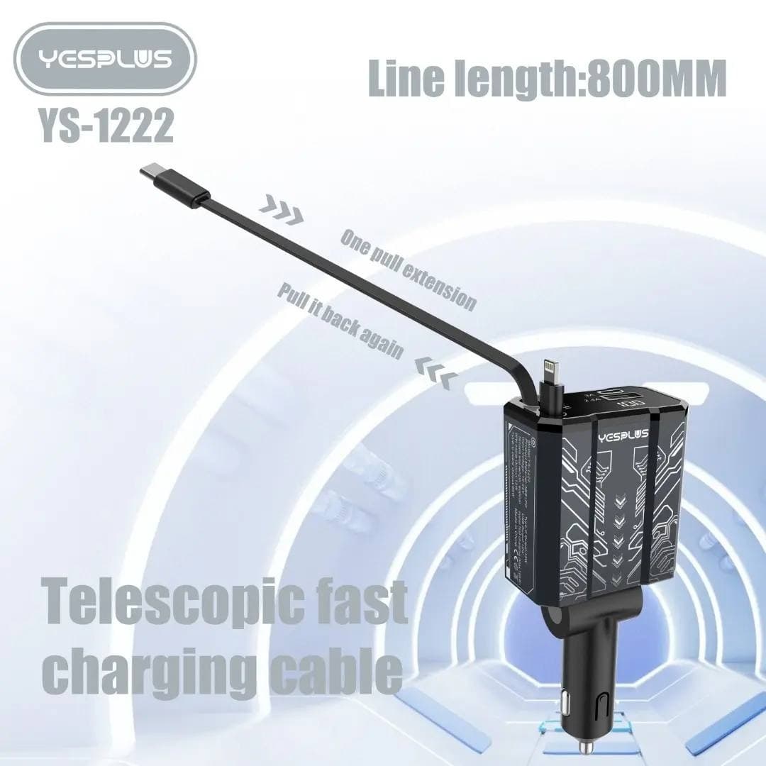 Yesplus YS-1222 105W 4-in-1 Super Fast Car Charger with Retractable Cables view 3