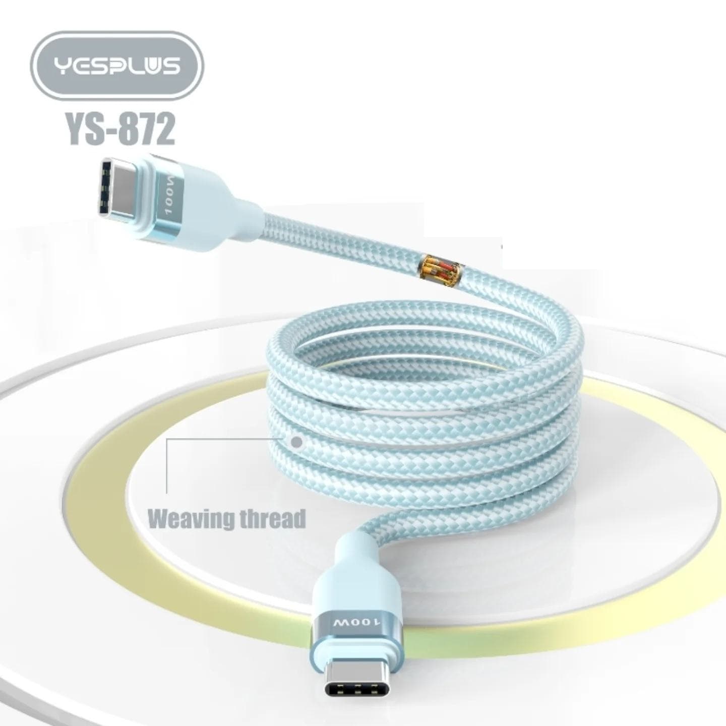 Yesplus YS-872 100 Watt Type C To C Braided Cable 1.8M view 1
