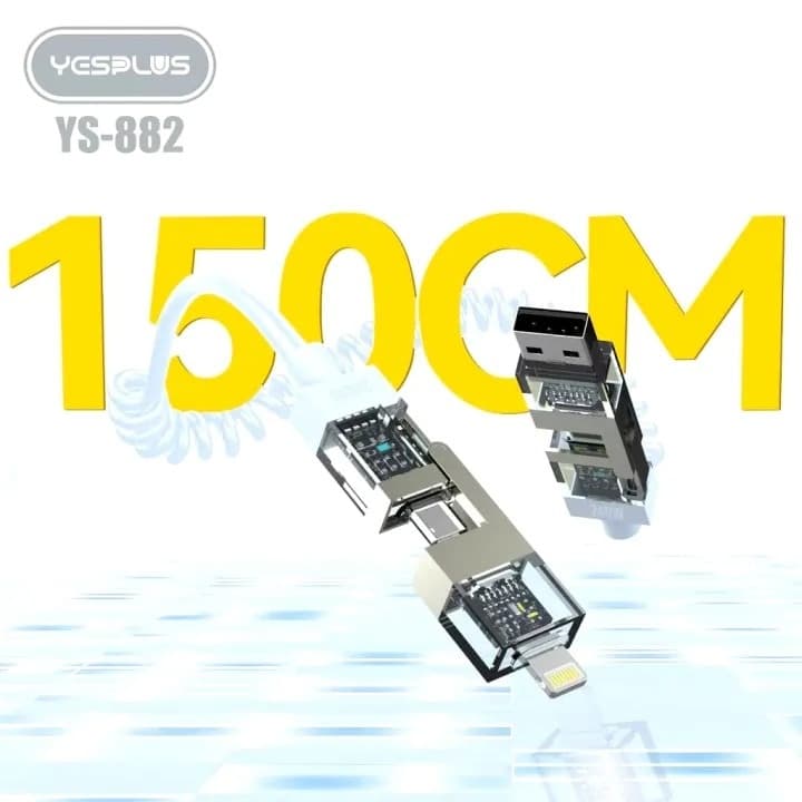 Yesplus YS-882 Spring 4 In 1 Fast Charging Data Cable (240W Quick Charge, USB Type-C & Lightning Spiral) view 3