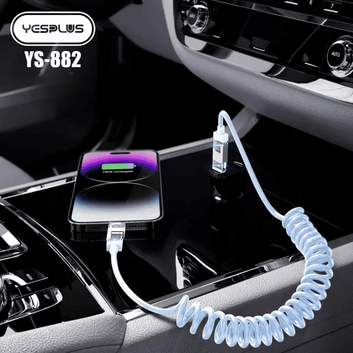 Yesplus YS-882 Spring 4 In 1 Fast Charging Data Cable (240W Quick Charge, USB Type-C & Lightning Spiral) view 2