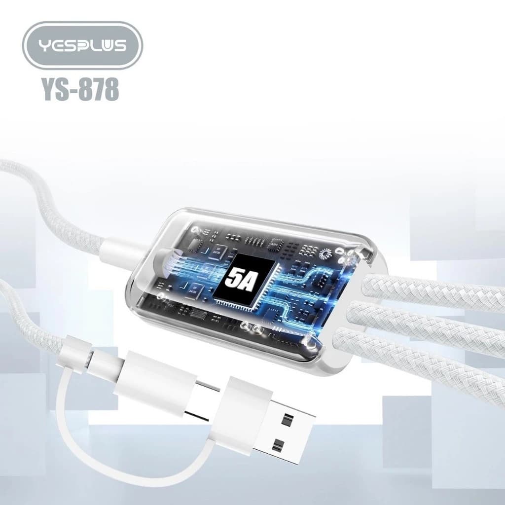Yesplus YS878 2-in-3 Data Cable 5A Multifunctional Fast Charging Cable For Type-C, Lightning, USB-A And Watch view 3