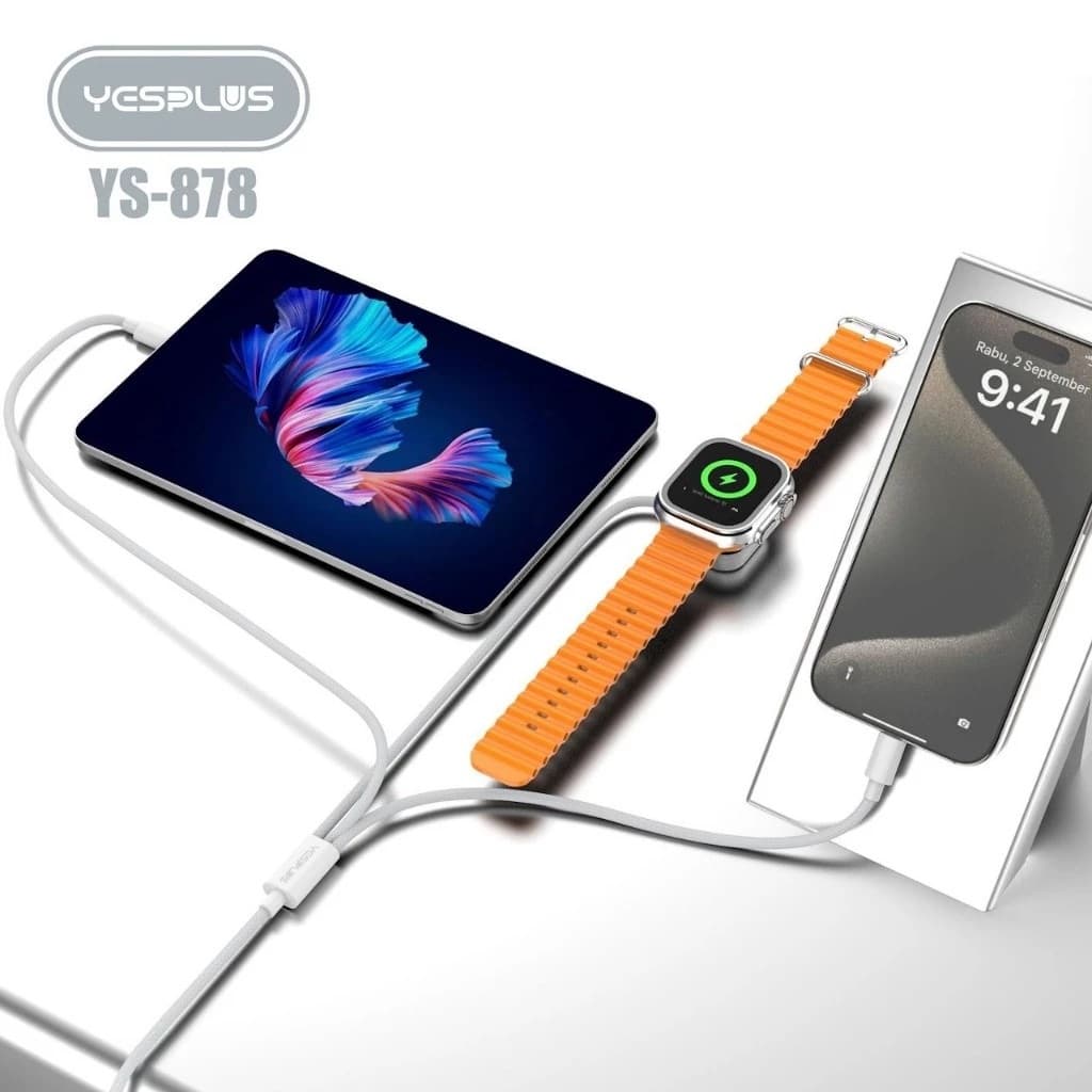 Yesplus YS878 2-in-3 Data Cable 5A Multifunctional Fast Charging Cable For Type-C, Lightning, USB-A And Watch view 2