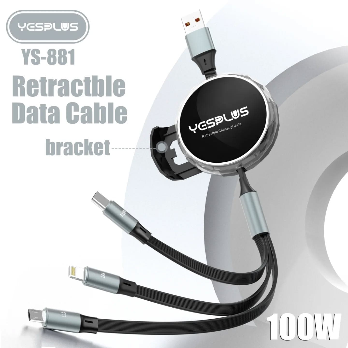 Yesplus YS881 Retractable 3 In 1 Data Cable view 1
