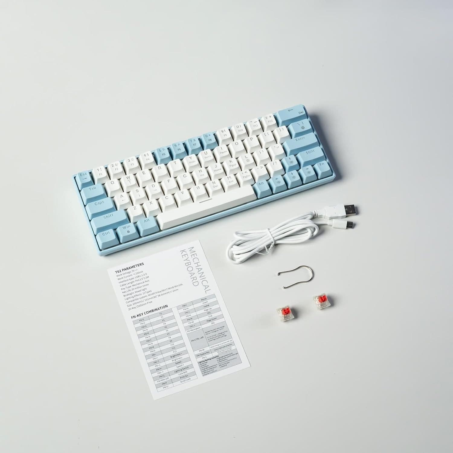 Zifriend T62 63 Keys Red Switch Mechanical Keyboard RGB Backlit Hot Swappable view 4