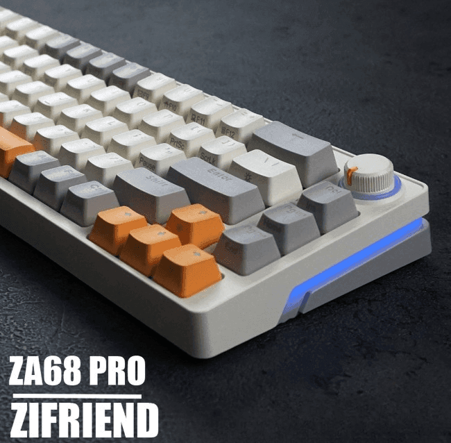 Zifriend ZA68 Pro RGB Tri Mode Wireless Bluetooth Hot Swappable Mechanical Keyboard 68 Keys With Volume Knob Gasket Mount view 3
