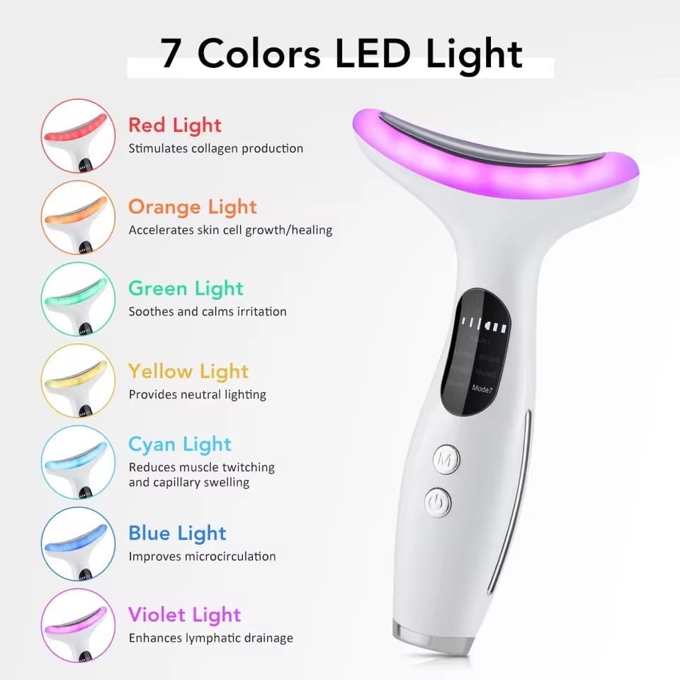 EMS Face Lifting Massager Neck Skin Tighten Device 7 Color Light LED Photon Therapy Anti Ageing Wrinkle Free Perfect Gift for Your Girl Friend , Wife , Mother — image 2