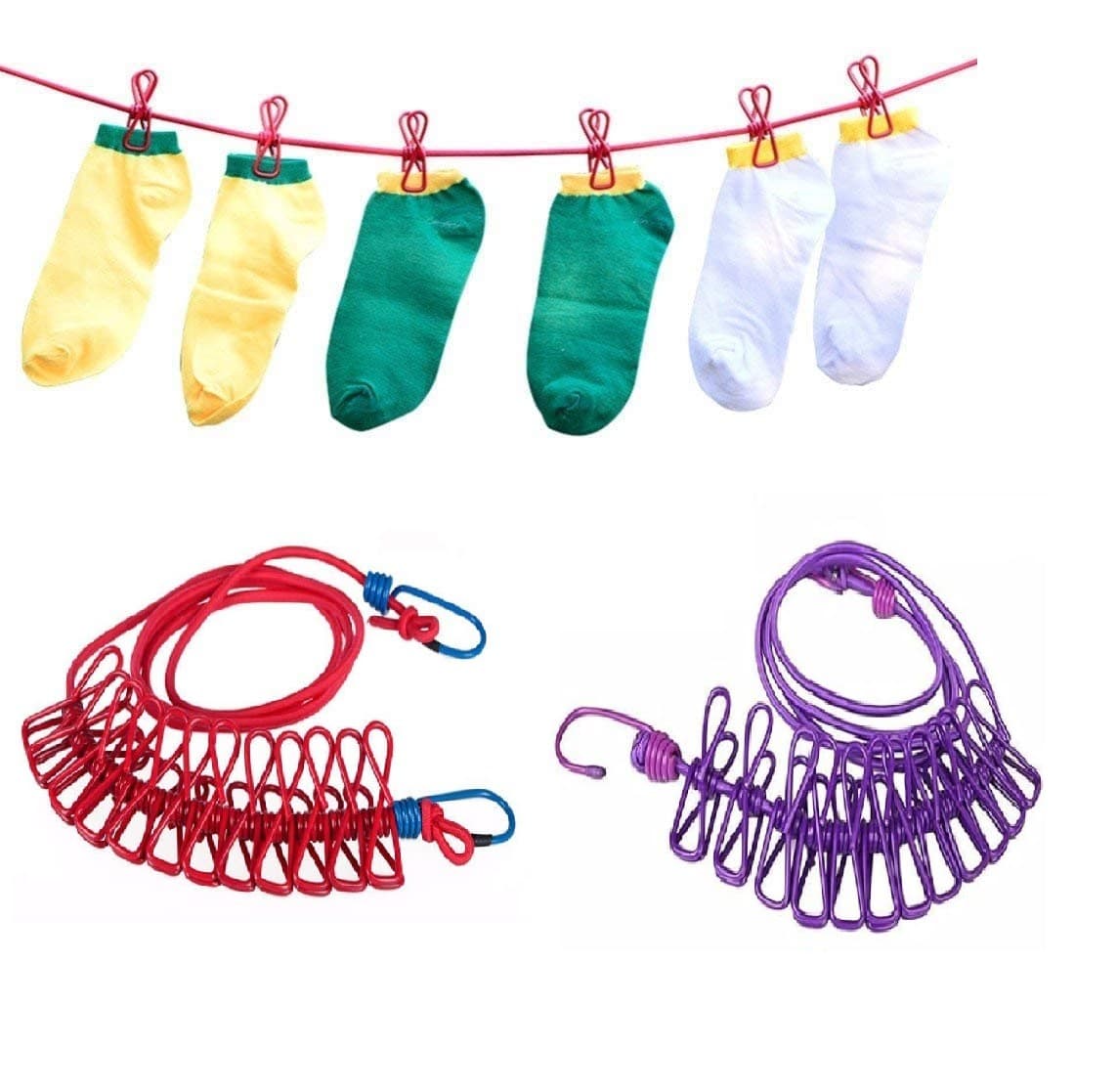 Cloth Drying Rope with 12 Clips and Cloth Hanging Rope for Cloth Drying Multicolor — image 4
