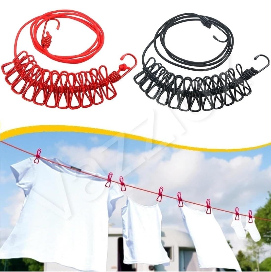 Cloth Drying Rope with 12 Clips and Cloth Hanging Rope for Cloth Drying Multicolor — image 3