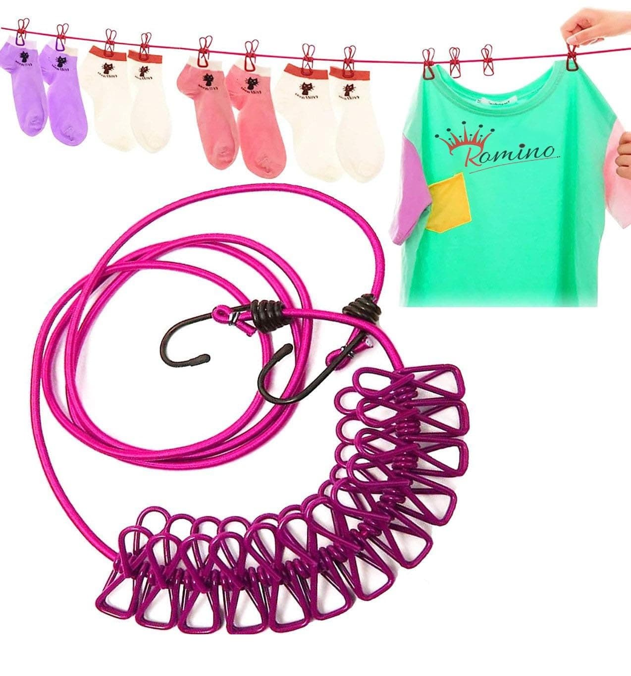 Cloth Drying Rope with 12 Clips and Cloth Hanging Rope for Cloth Drying Multicolor — image 5