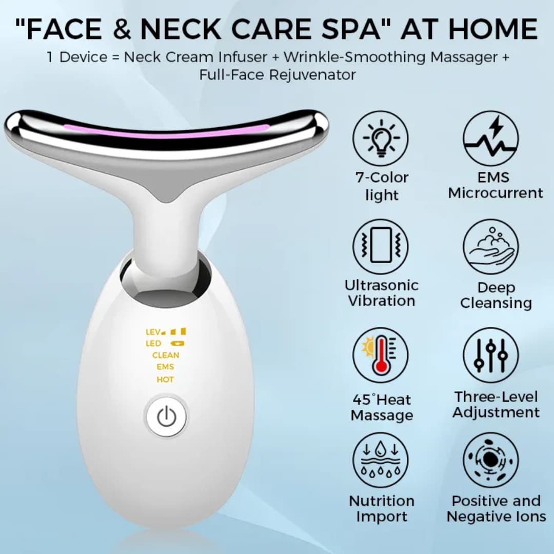 ES-1081 Neck & Face Beauty Massager – 7 Color LED Photon Therapy , 45°C Hot Compress , Anti‑Aging, Skin Tightening And Lifting Device — image 1