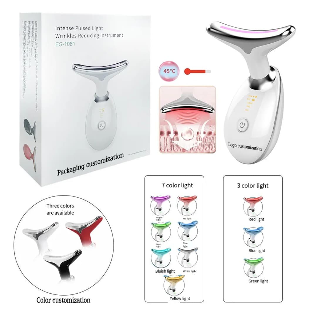 ES-1081 Neck & Face Beauty Massager – 7 Color LED Photon Therapy , 45°C Hot Compress , Anti‑Aging, Skin Tightening And Lifting Device — image 2