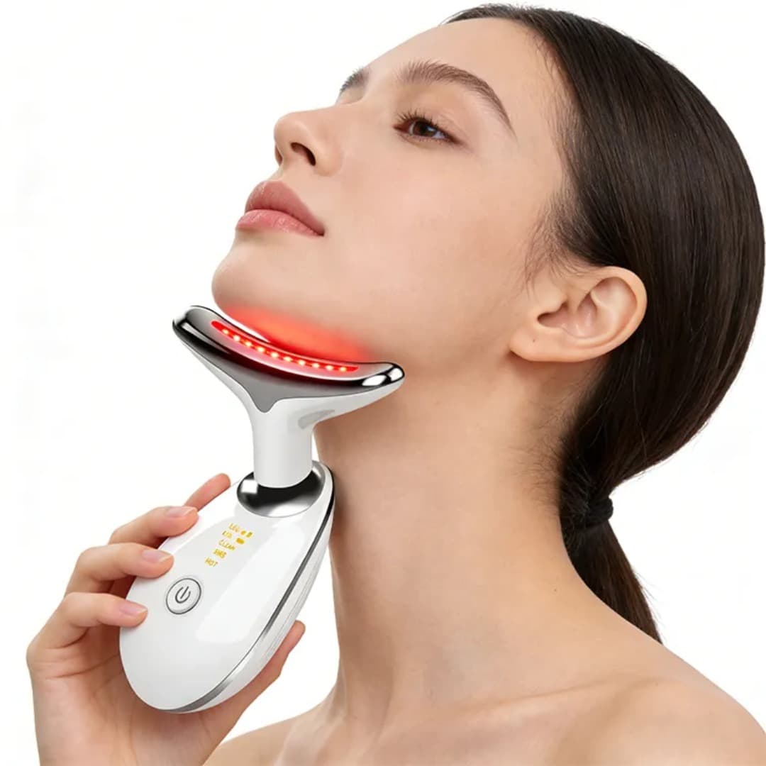 ES-1081 Neck & Face Beauty Massager – 7 Color LED Photon Therapy , 45°C Hot Compress , Anti‑Aging, Skin Tightening And Lifting Device — image 4