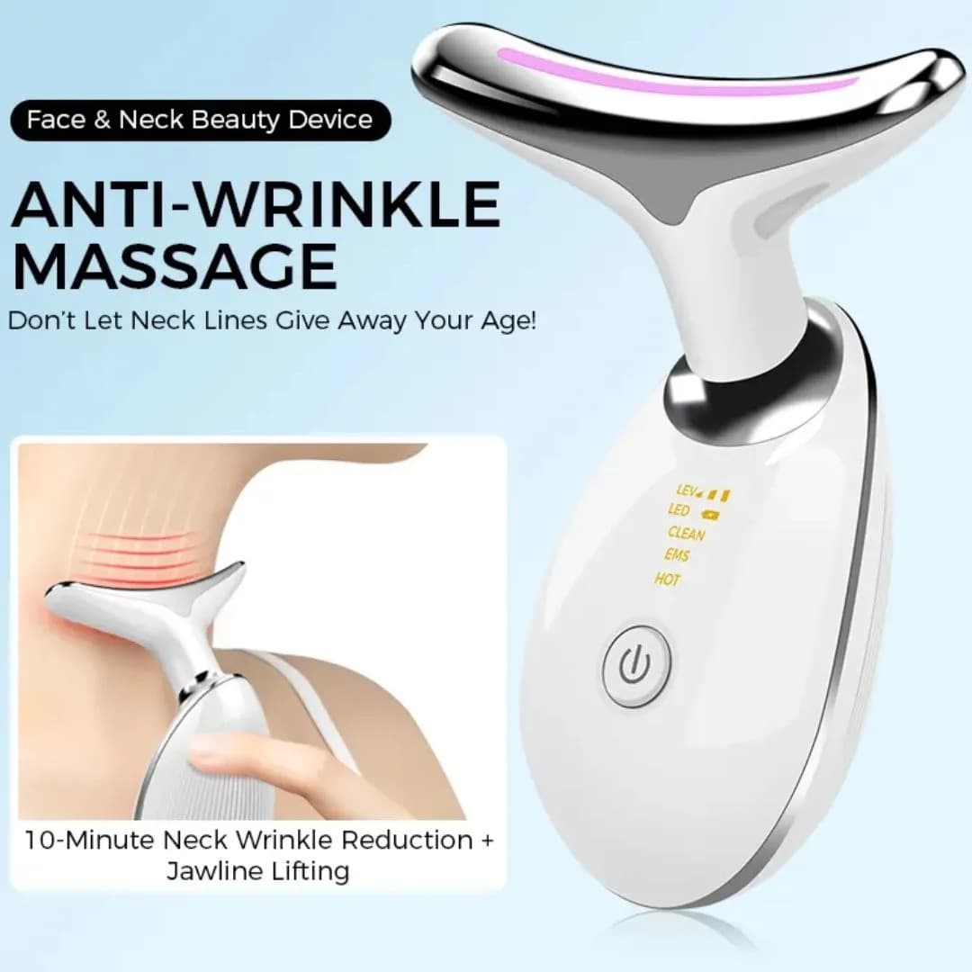 ES-1081 Neck & Face Beauty Massager – 7 Color LED Photon Therapy , 45°C Hot Compress , Anti‑Aging, Skin Tightening And Lifting Device — image 5