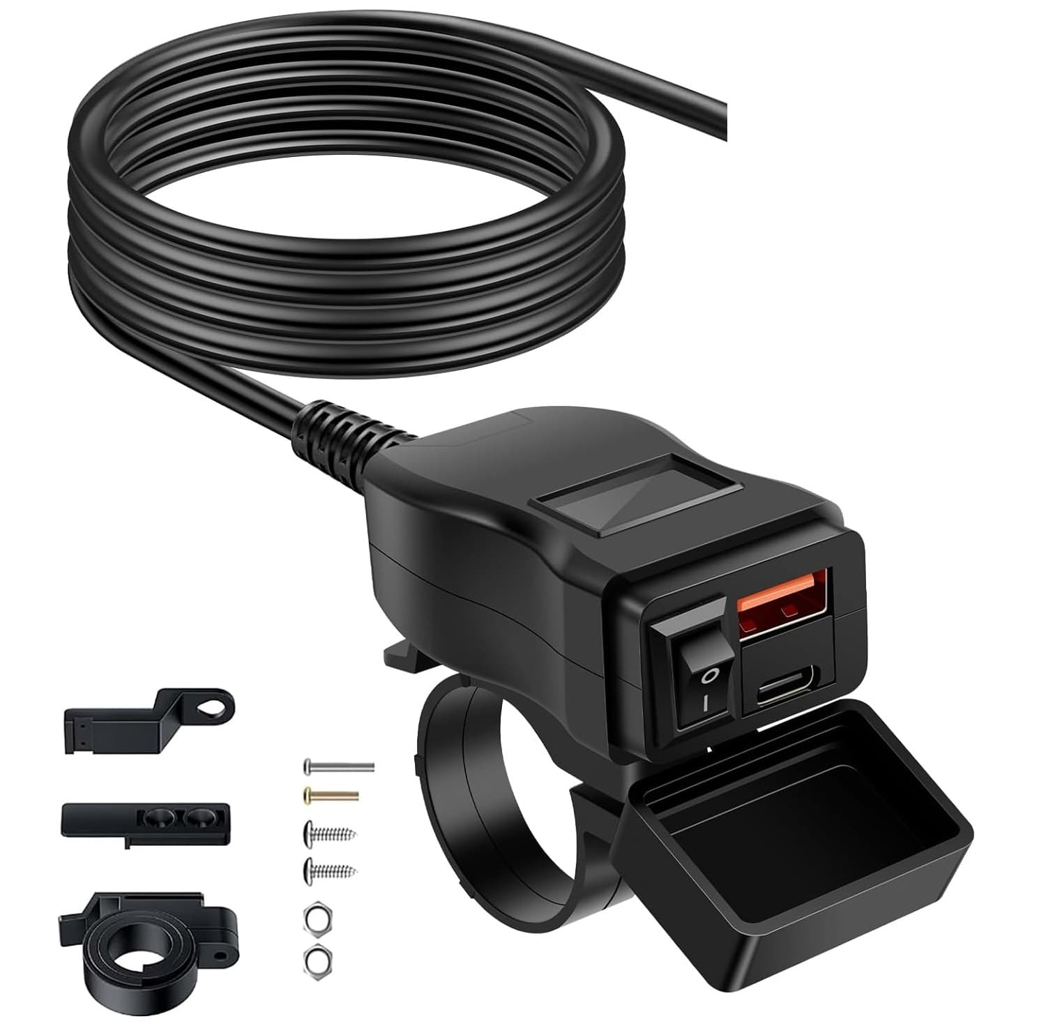2 In 1 Waterproof Motorcycle Bike Charger Type-C & USB & Power Switch — image 1