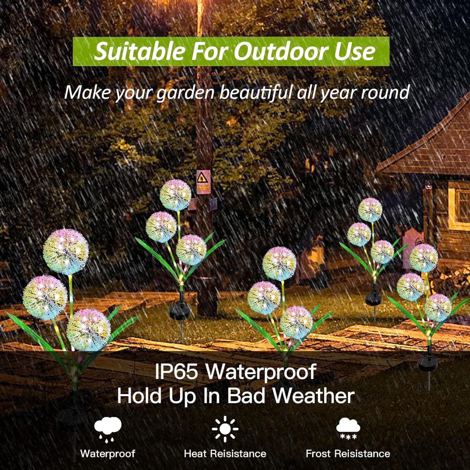 2 Piece Outdoor Solar Garden Dandelion Lights With Color changing 2 Modes IP65 Waterproof — image 2