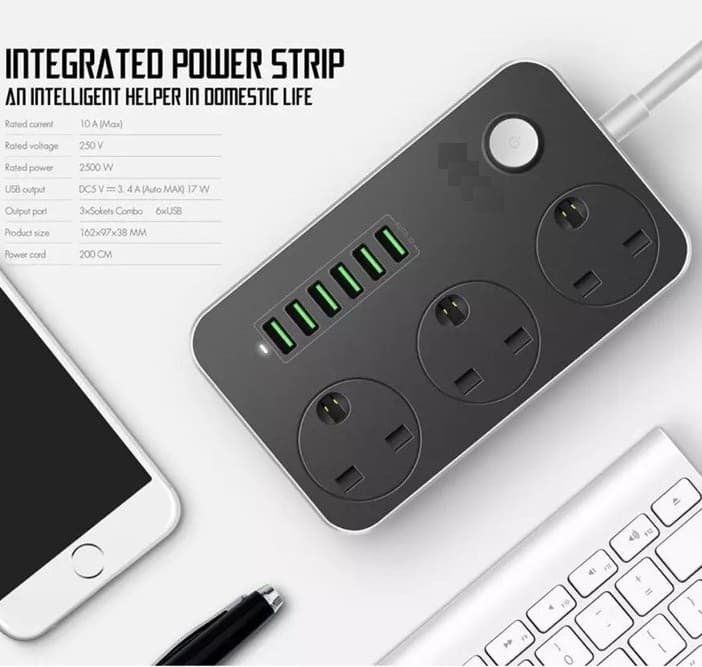 3.4A Power Socket With 3AC + 6USB Charger Power Socket Plug Extension — image 2