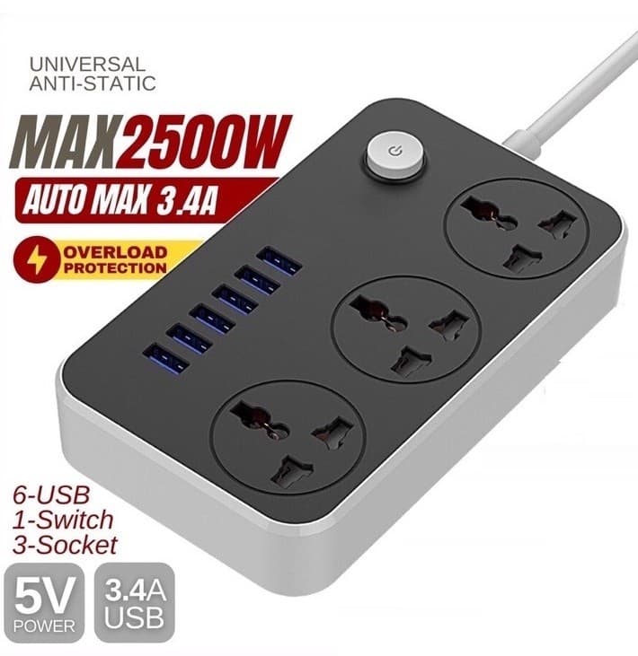 3.4A Power Socket With 3AC + 6USB Charger Power Socket Plug Extension — image 1