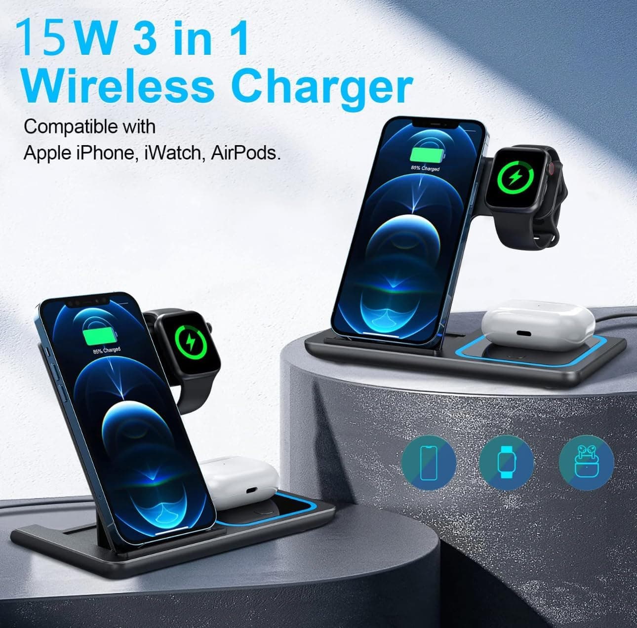 3 In 1 Foldable Wireless Charger Station For Phone Watch And Earbuds — image 2