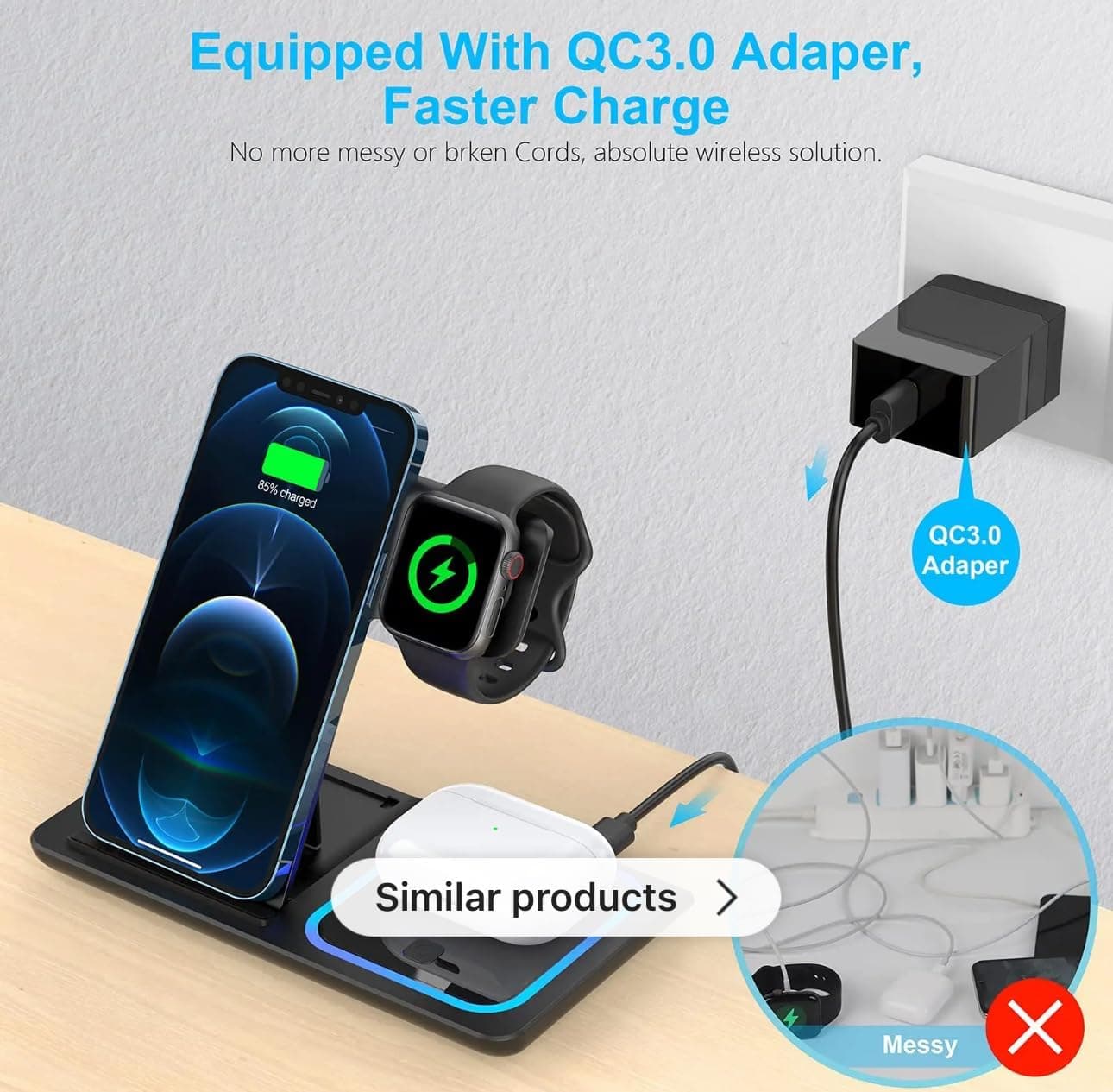 3 In 1 Foldable Wireless Charger Station For Phone Watch And Earbuds — image 4