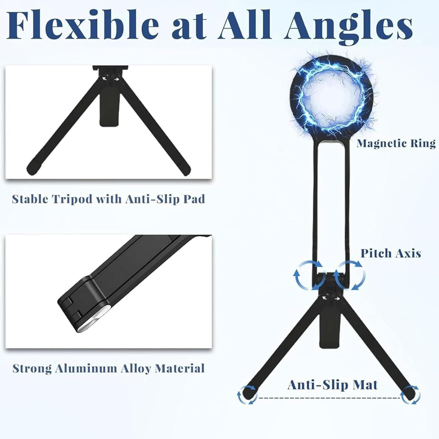 360° Magnetic Aluminum Portable Travel Tripod & Vlog Mobile Stand — image 5