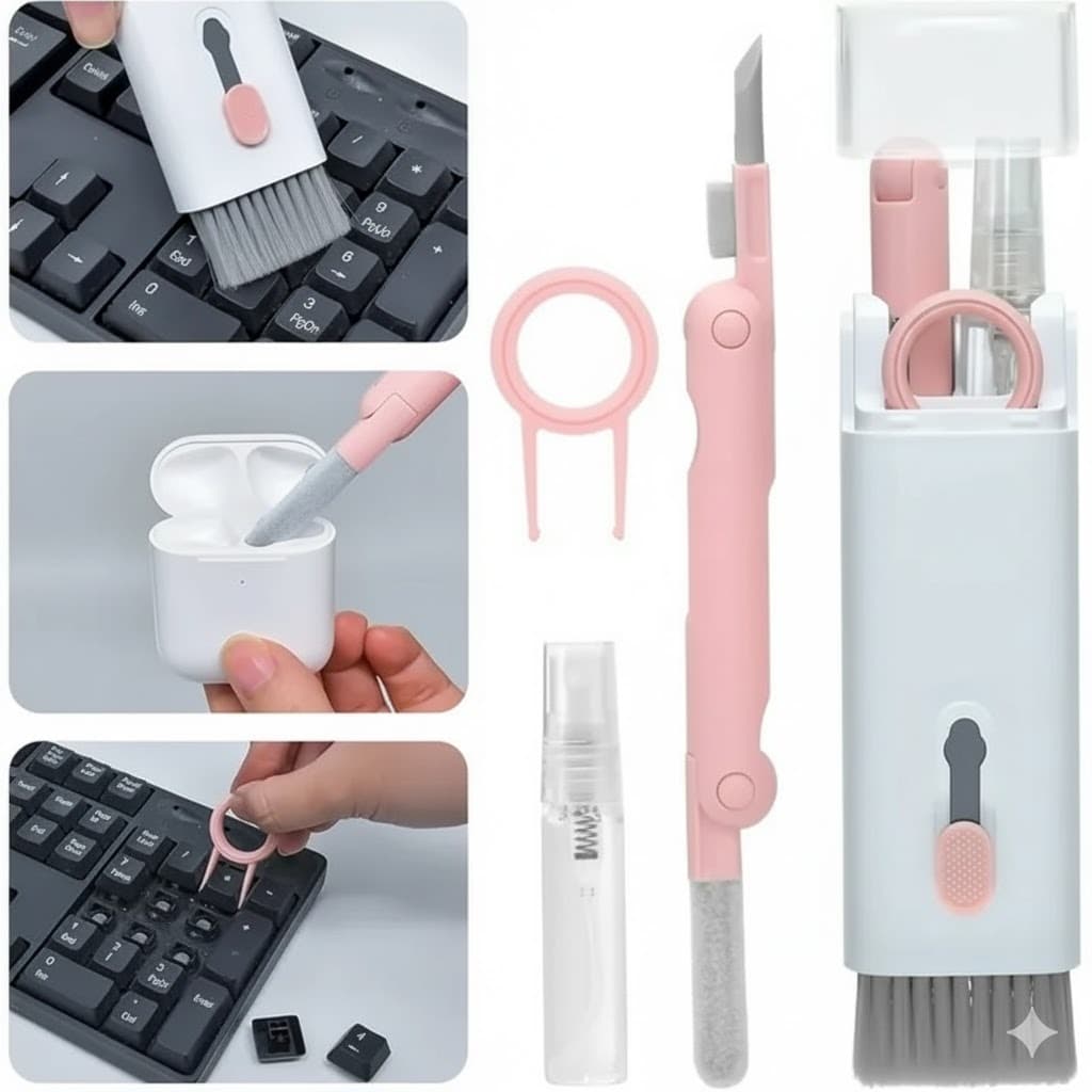 7 In 1 Multi-Function Cleaning Kit Earbud Cleaning Pen Soft Brush Keycap Puller & Laptop Screen Cleaner — image 1