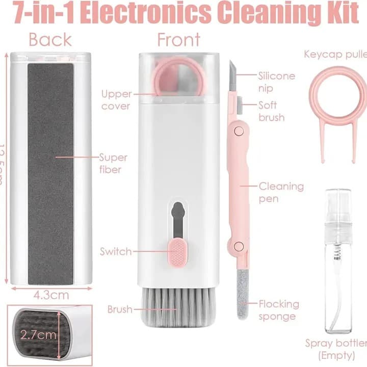 7 In 1 Multi-Function Cleaning Kit Earbud Cleaning Pen Soft Brush Keycap Puller & Laptop Screen Cleaner — image 3
