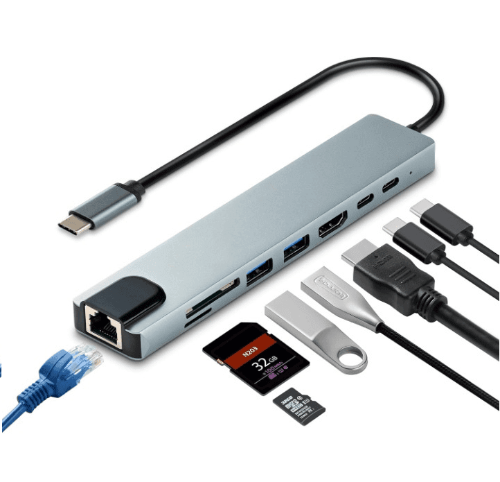 8 In 1 USB Hub C To HDMI RJ45 Adapter — image 1