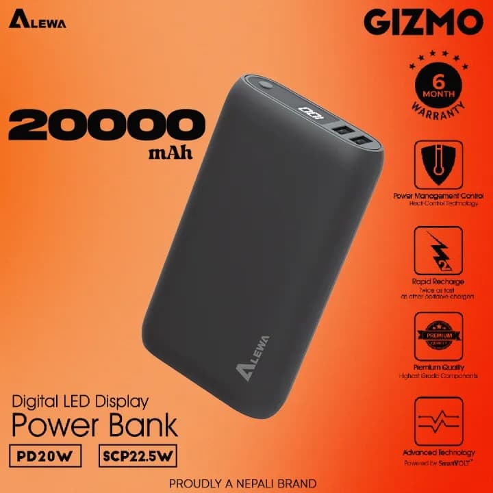 Alewa GIZMO 20000mah 22.5 Watt Fast Charging Powerbank — image 1