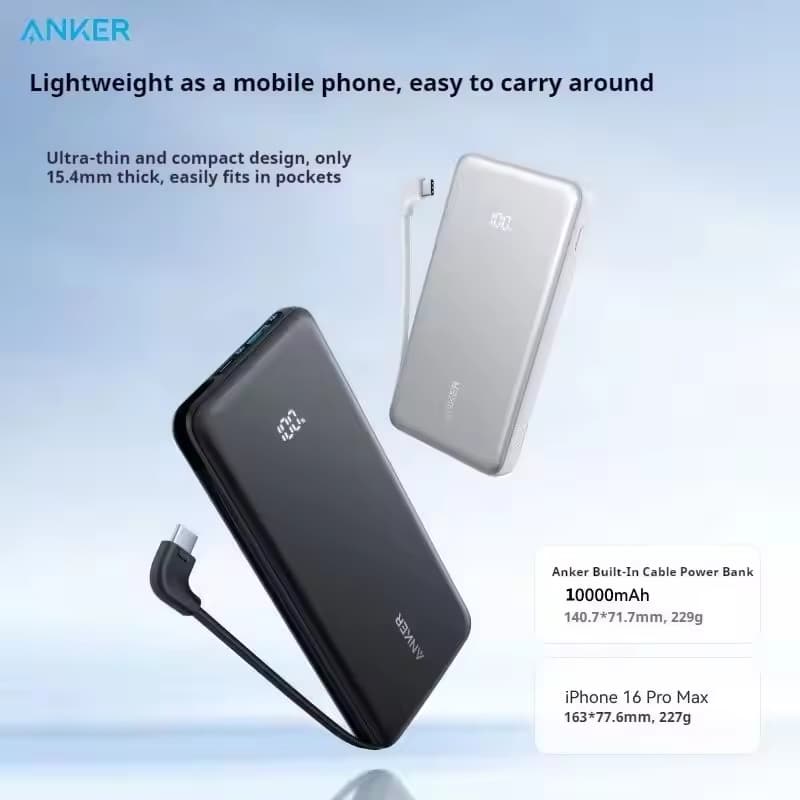 Anker A110D 10000mAh Powerbank With Built-in Type-C Cable | 22.5W PD Fast Charging — image 2