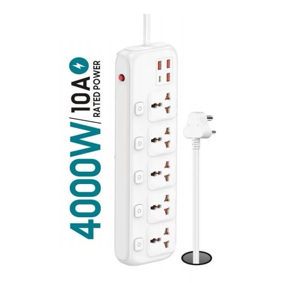 Armor AR 5005 4000W Power Strip With 5 AC Outlets, 3 USB + 1 Type-C PD Port (3-Meter Cable) — image 1