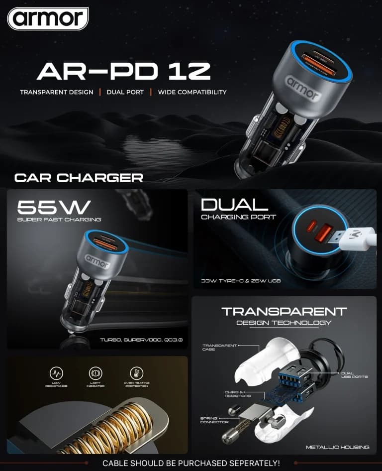 Armor AR PD12 55W Super Fast Car Charger with Dual Ports (USB-A + USB-C) — image 5