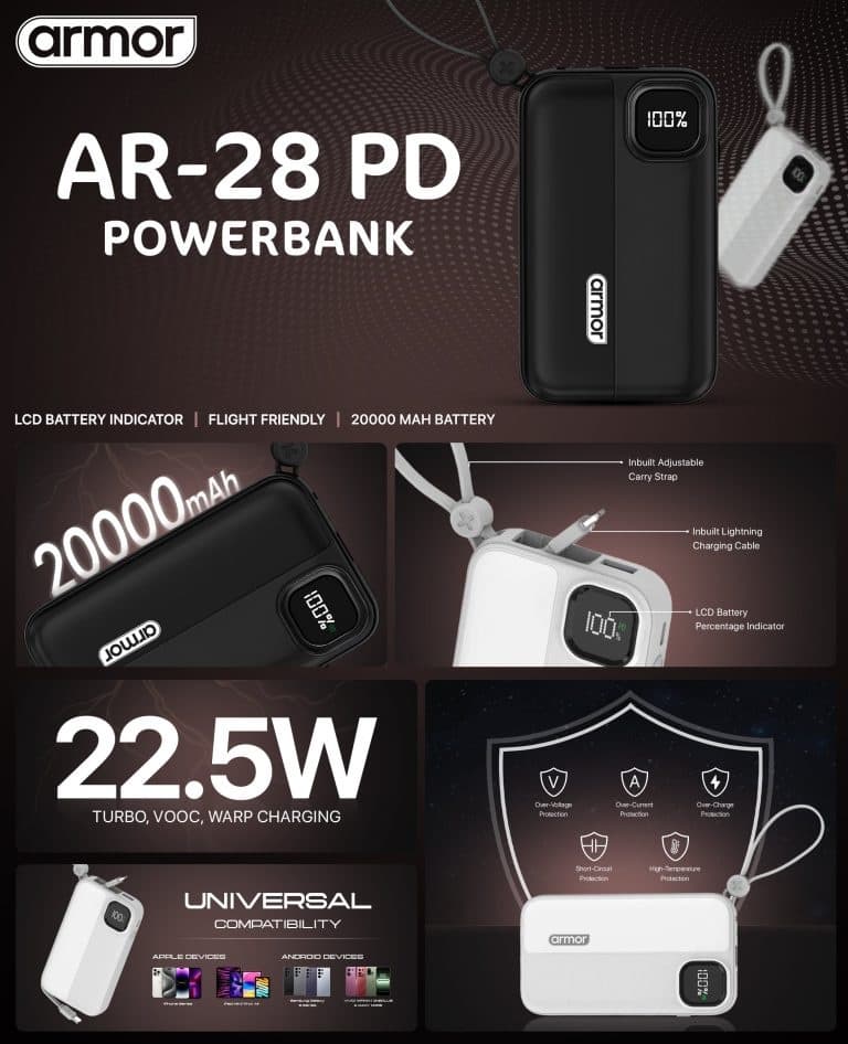 Armor AR28PD 20000mAh Power Bank With 22.5W Fast Charging And Built-in Dual Cables — image 3