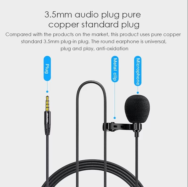 Awei MK1 Clipper Microphone 3.5mm Jack Noise Reduction — image 2
