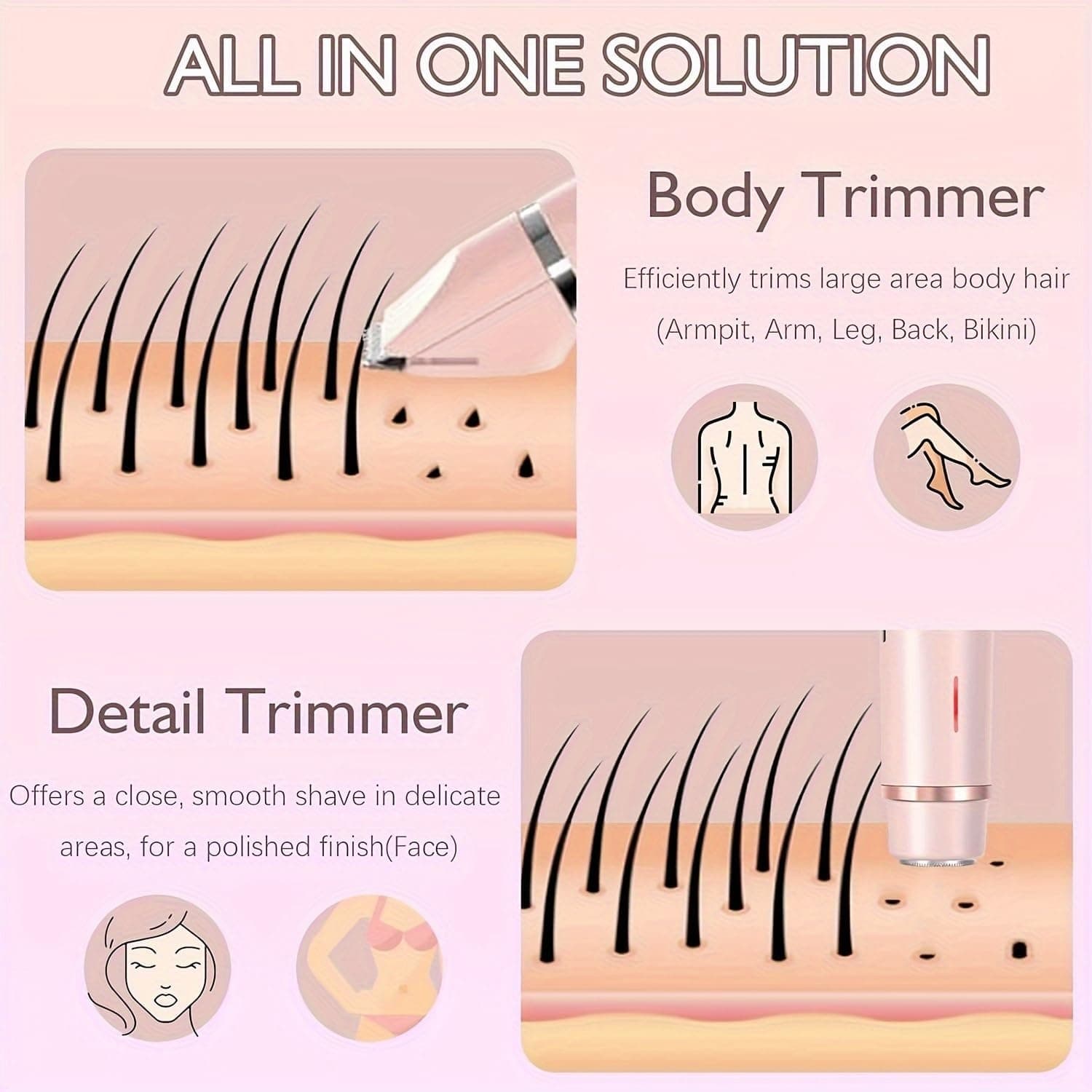 Bikini Shaver Dual Head Rechargeable Multi-Purpose Hair Trimmer Shaver 2-in-1 — image 5