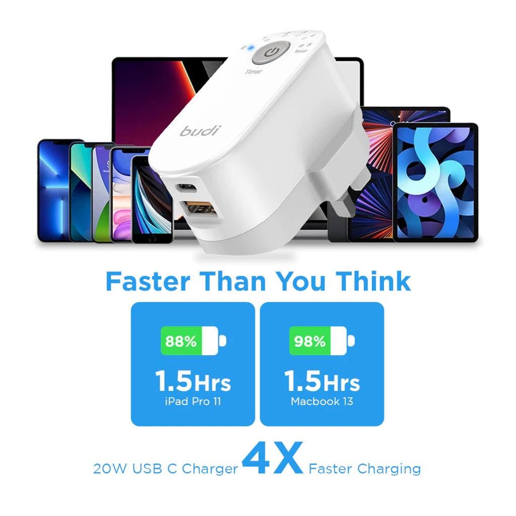 Budi 38W Timer Charger Adapter USB Type C Fast Charging Plug PD QC 3.0 — image 3