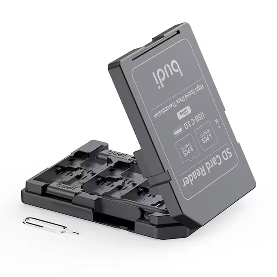 BUDI SD/TF Card Reader with SD Card Appearance Design 4 SD Slots & 8 TF Slots New Multifunctional High-Speed Memory Card Reader — image 4