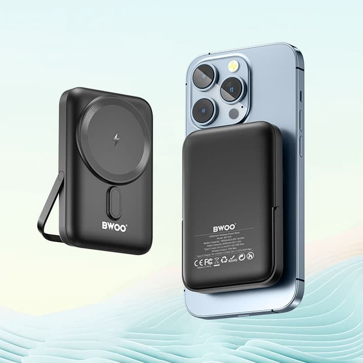 Bwoo BO P33 10000mAh Magnetic Wireless Power Bank With Foldable Holder — image 1