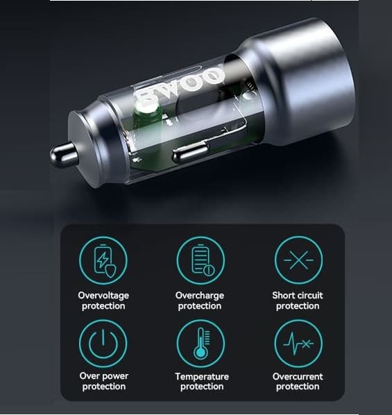 BWOO CC95 43W USB-C Car Charger 2 Ports Transparent — image 3