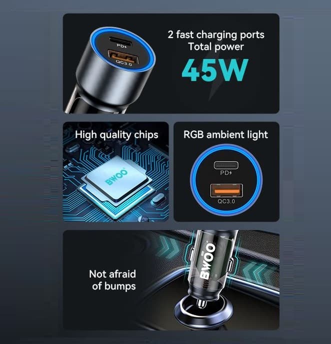 BWOO CC95 43W USB-C Car Charger 2 Ports Transparent — image 4