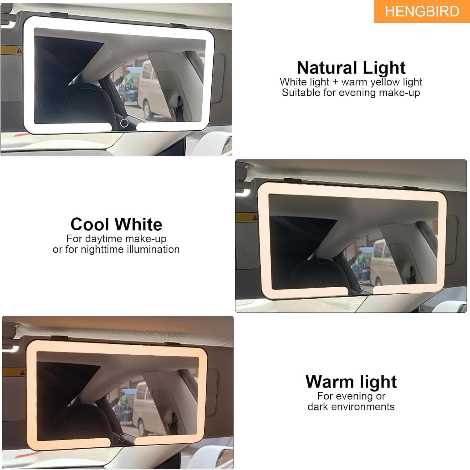 Car Sun Visor Vanity Mirror LED | Rechargeable 3-Mode Travel Mirror — image 4